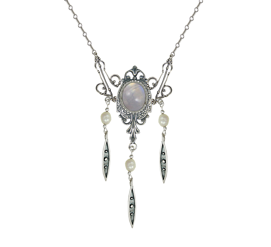 Sterling Silver Victorian Necklace With Rainbow Moonstone